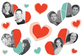 collage of hearts featuring photos of the LGBT couples included therein